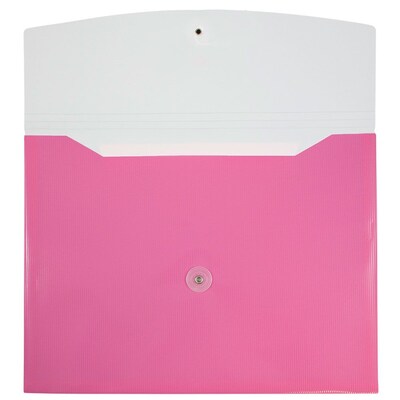 JAM Paper® Plastic Envelopes with Button and String Tie Closure, Letter Booklet, 9 3/4" x 13", Two Tone Pink, 12/pack