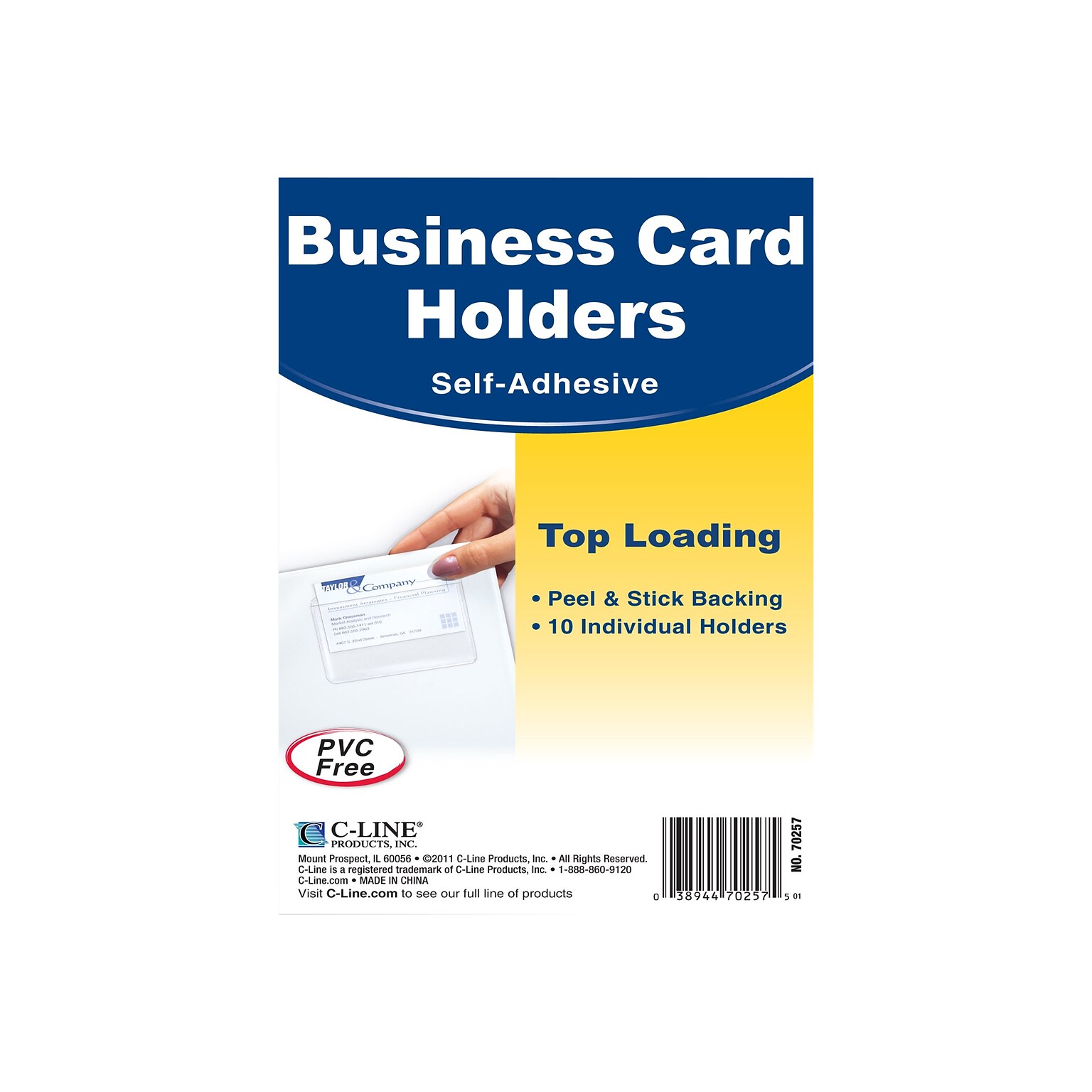 C-Line Self-Adhesive Business Card Holders, 2 x 3.5, Clear, 10/Pack (70257)