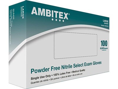 Ambitex N400 Series Powder Free Blue Nitrile Gloves, Large, 100/Box (NLG400)