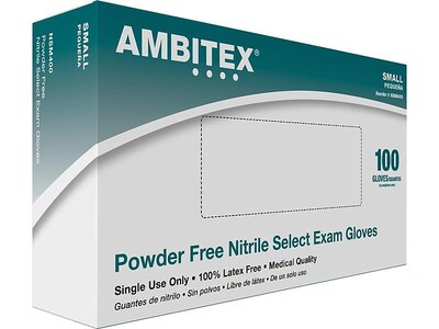 Ambitex N400 Series Powder Free Blue Nitrile Gloves, Small, 100/Box (NSM400)