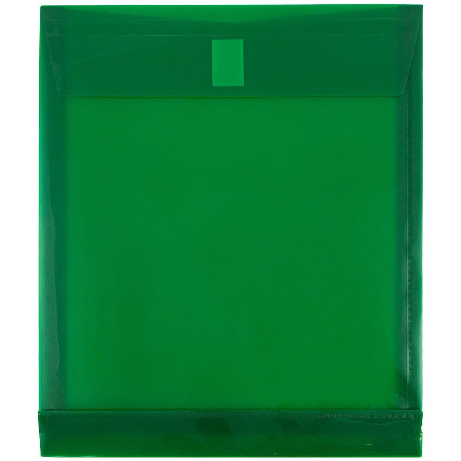 JAM Paper® Plastic Envelopes with Hook & Loop Closure, 1 Expansion, Letter Open End, 9.75 x 11.75, Green, 12/pack (118V1GR)