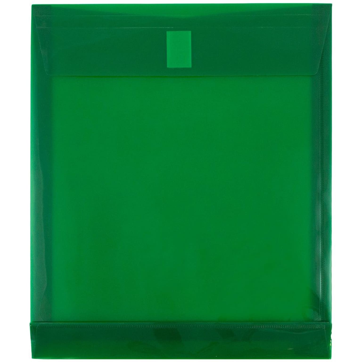 JAM Paper® Plastic Envelopes with Hook & Loop Closure, 1 Expansion, Letter Open End, 9.75 x 11.75, Green, 12/pack (118V1GR)