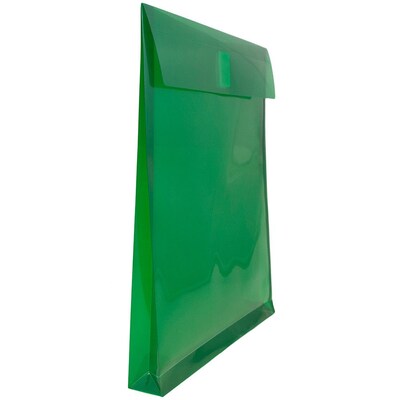JAM Paper® Plastic Envelopes with Hook & Loop Closure, 1" Expansion, Letter Open End, 9.75" x 11.75", Green, 12/pack (118V1GR)