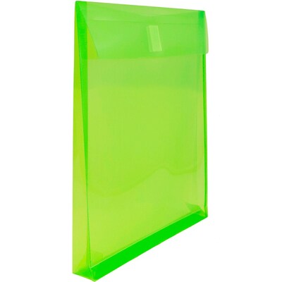 JAM Paper® Plastic Envelopes with Hook & Loop Closure, 1" Exp, Letter Open End, 9.75" x 11.75", Lime Green, 12/pack (118V1LI)