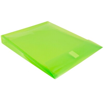 JAM Paper® Plastic Envelopes with Hook & Loop Closure, 1" Exp, Letter Open End, 9.75" x 11.75", Lime Green, 12/pack (118V1LI)