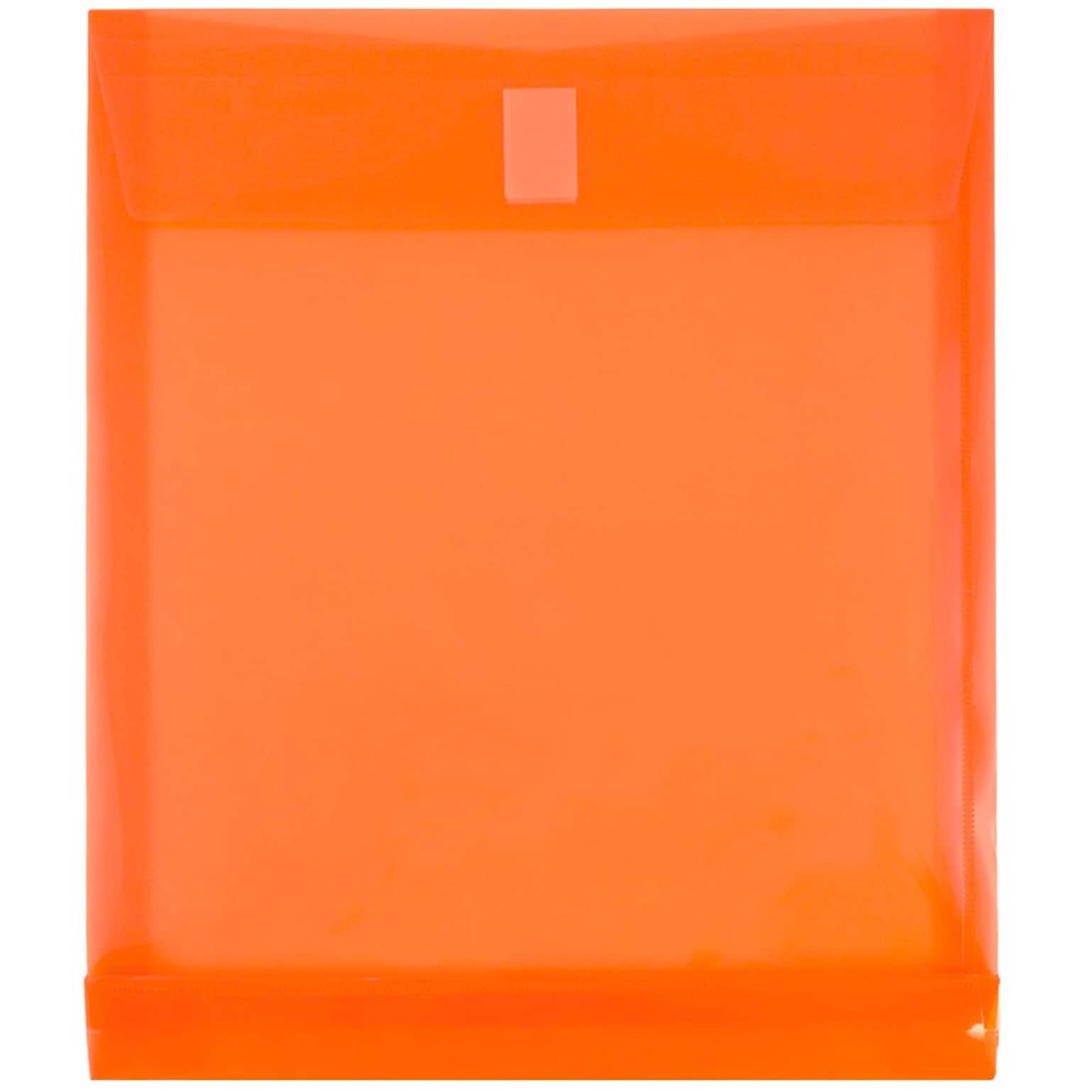 JAM Paper® Plastic Envelopes with Hook & Loop Closure, 1 Expansion, Letter Open End, 9.75 x 11.75, Orange, 12/pack (118V1OR)