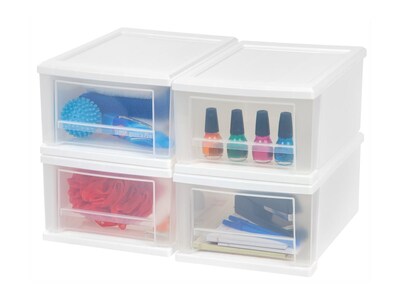 IRIS Small 1 Drawer Stackable Storage, White, 4/Carton (129800)