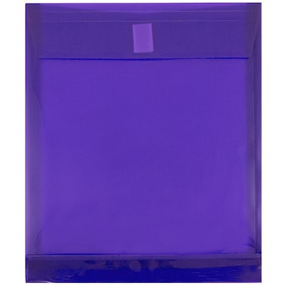 JAM Paper® Plastic Envelopes with Hook & Loop Closure, 9.75 x 11.75 with 1 Inch Expansion, Purple, 1