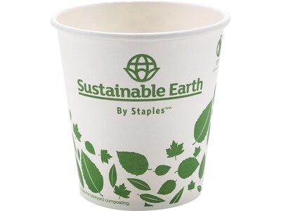 Sustainable Earth by Staples Hot Cups, 10 oz., White/Green, 500/Carton (SEB40149-CC)