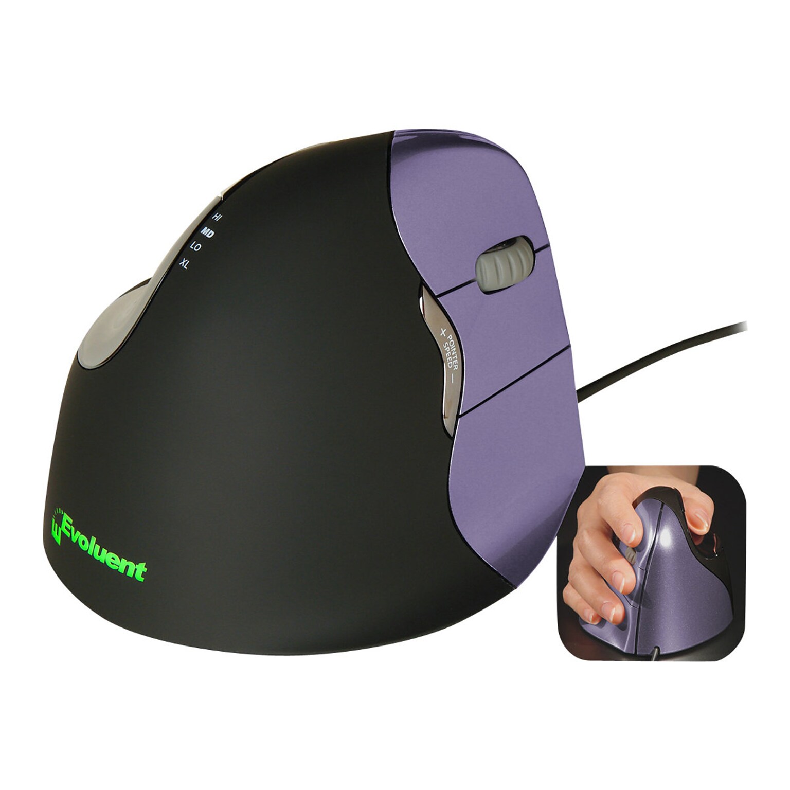 Evoluent VerticalMouse 4 VM4S Laser Mouse, Black/Purple