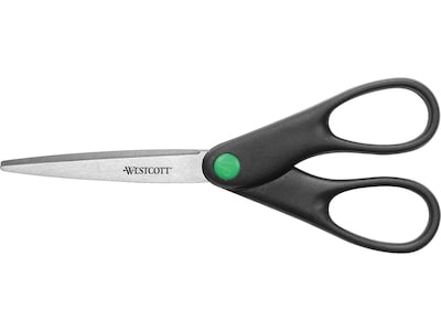 Westcott Straight KleenEarth 7 Recycled Stainless Steel Standard Scissors, Pointed Tip, Black (4421