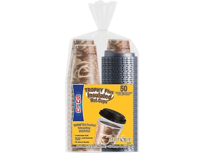 Solo Mistique® Trophy® Plus™ Cups & Lids, 12 Oz., Beige/Brown, 50/Pack (FSX12-0029)