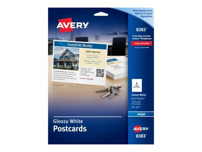 Avery Postcards, Glossy White, 4.25 x 5.5, Inkjet, 100/Pack (08383)