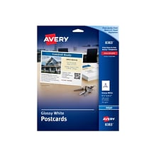 Avery Glossy Postcards, 5.5 x 4.25, White, 100/Box (8383)