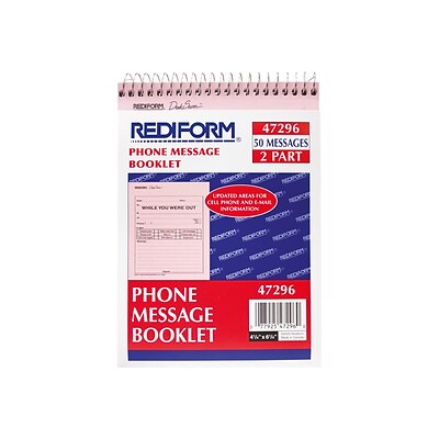 Rediform While You Were Out Message Pad, 4.25 x 6.25, Unruled, Pink, 50 Sheets/Pad (47296)