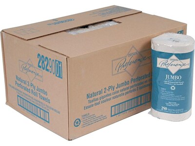 Pacific Blue Basic Recycled Paper Towels, 2-ply, 250 Sheets/Roll, 12 Rolls/Carton (28290)