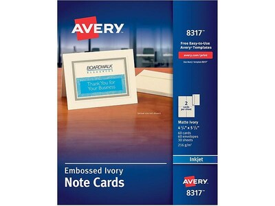 Avery Note Cards with Envelopes, Embossed Border, Matte Ivory, 4.25" x 5.5", Inkjet, 60/Pack (08317)