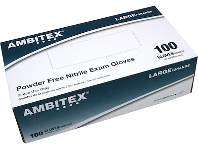 Ambitex N200 Series Powder Free Blue Nitrile Gloves, Large, 100/Box (NLG200)