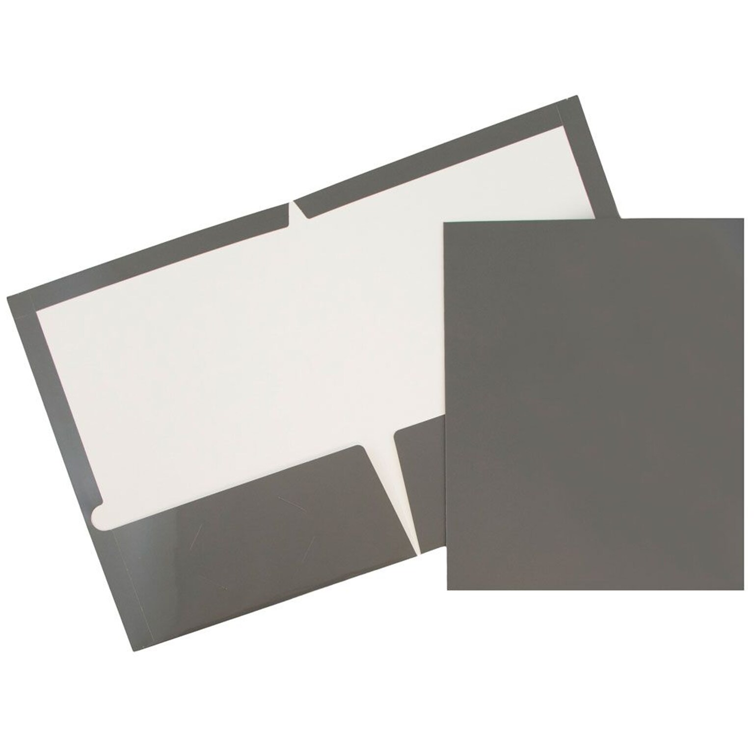 JAM Paper® Laminated Two-Pocket Glossy Presentation Folders, Grey, 25/Pack (31225352a)