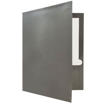 JAM Paper® Laminated Two-Pocket Glossy Presentation Folders, Grey, Bulk 50/Box (31225352c)