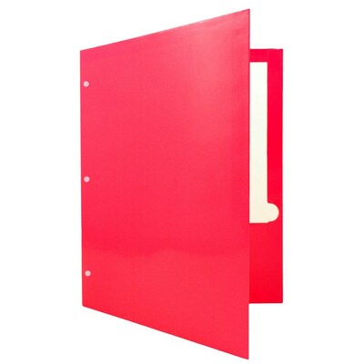 JAM Paper Glossy 3 Hole Punched 2-Pocket Folders, Hot Pink, 50/Pack (385GHPFUCZ)