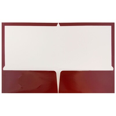 JAM PAPER Glossy 2-Pocket School Folder, Maroon Red, 25/Pack (V0312403X)