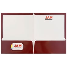 JAM Paper Glossy 2-Pocket School Folder, Maroon Red, 25/Pack (V0312403X)
