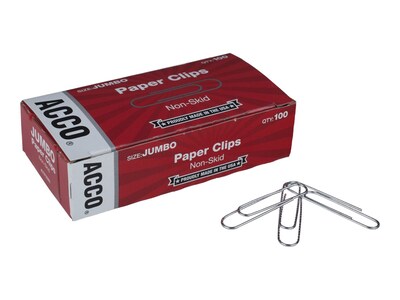 ACCO Economy Jumbo Paper Clips, Silver, 100/Box (A7072585)