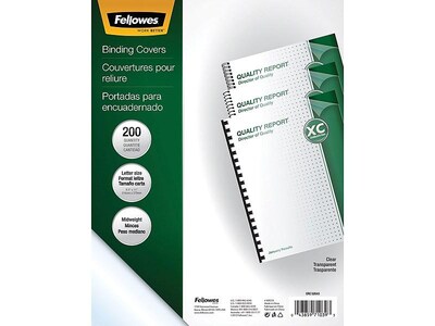 Fellowes Crystals Presentation Covers, Letter Size, Clear, 200/Pack (5204303)