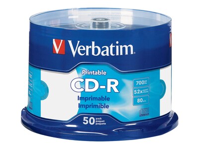 Verbatim 98473 52x CD-R, White Inkjet Printable, Hub Printable, 50/Pack