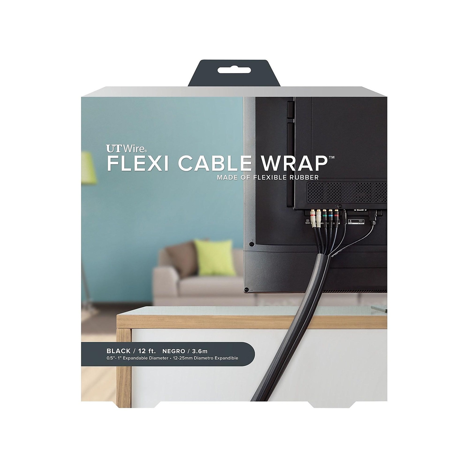 UT Wire 12 Rubber Wrap Cable Concealer, Black (UTW-FCW12-BK)