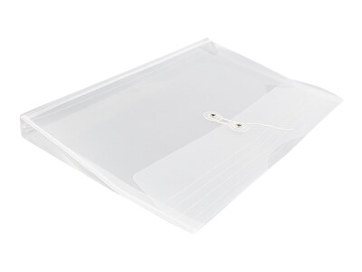 JAM Paper Poly Envelope with Button & String Tie Closure, 1" Expansion, Legal Size, Clear, 12/Pack (219B1CL)