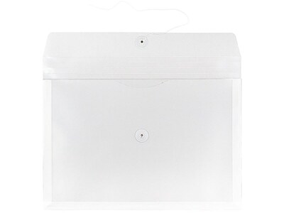 JAM Paper Poly Envelope with Button & String Tie Closure, 1" Expansion, Legal Size, Clear, 12/Pack (219B1CL)