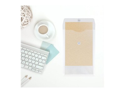 JAM Paper® Plastic Envelopes with Button and String Tie Closure, Legal Size, Clear, 12/Pack (119B1CL)