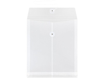 JAM Paper Poly Envelope Button & String Tie Closure, 1" Expansion, Letter Size, Clear, 12/Pack (118B1CL)