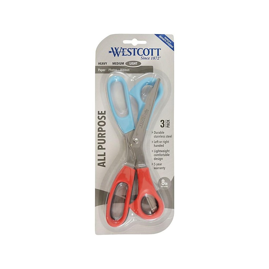Westcott All Purpose 8" Stainless Steel Standard Scissors, Blunt Tip,  Assorted, 3/Pack (13023/13403) | Quill.com