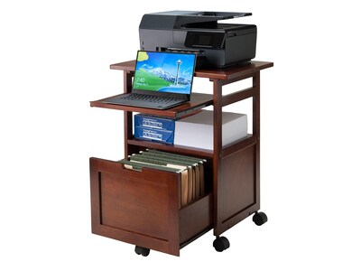 Winsome Piper 3-Shelf Wood Mobile Printer Stand with Swivel Wheels, Walnut (94427)