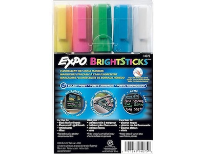 Expo BrightSticks Wet Erase Markers, Bullet Tip, Assorted, 5/Pack (14075)