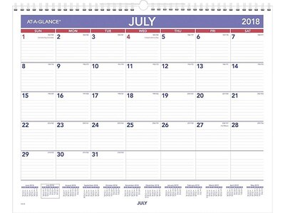 2018-2019 Academic At-A-Glance 11.88H x 14.88W Wall Calendar, Plan-A-Month, White (AY82819)