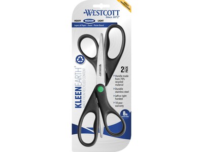 Westcott KleenEarth 8" Stainless Steel Scissors, Pointed Tip, Black, 2/Pack (15179)