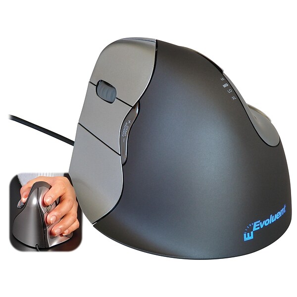 Evoluent VerticalMouse 4 VM4L Laser Mouse, Left-Handed, Gray