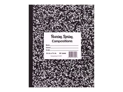 Roaring Spring Composition Notebook, 8 x 10, Wide Ruled, 60 Sheets, Black Marble (77505)