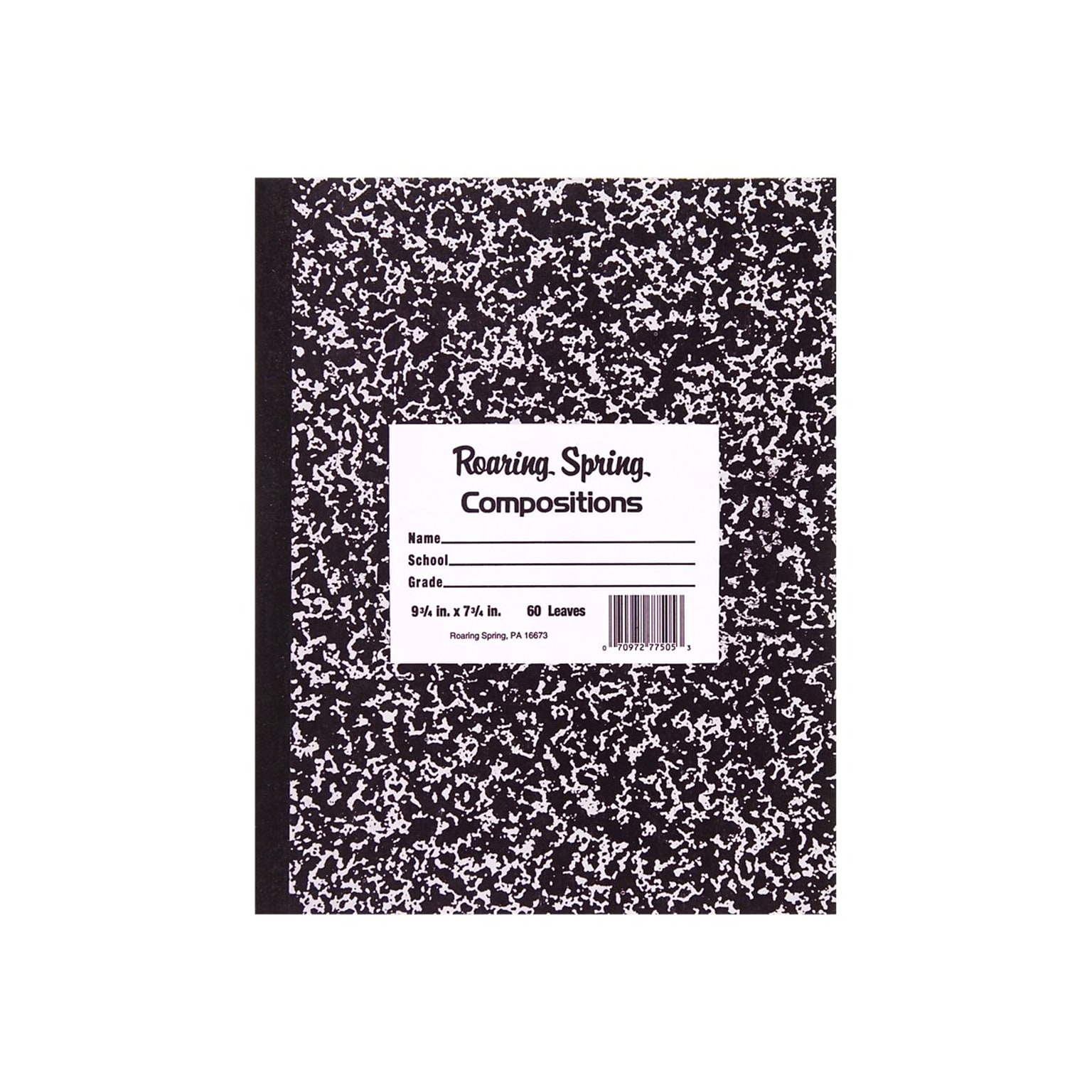 Roaring Spring Composition Notebook, 8 x 10, Wide Ruled, 60 Sheets, Black Marble (77505)