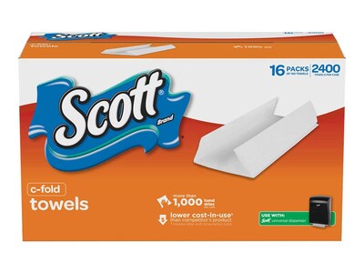 Scott C-Fold Paper Towels, 1-ply, 150 Sheets/Pack, 16 Packs/Carton (45786)