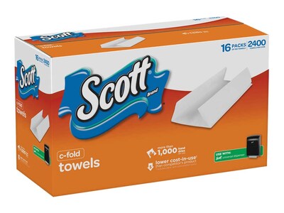 Scott C-Fold Paper Towels, 1-ply, 150 Sheets/Pack, 16 Packs/Carton (45786)