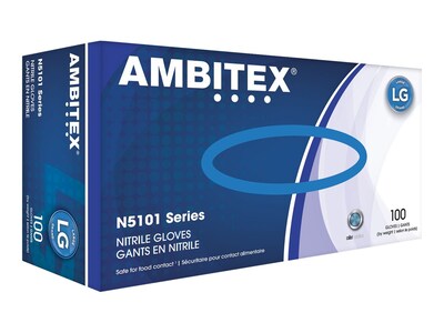 Ambitex N5101 Series Blue Nitrile Gloves, Large, 100/Box (NLG5101)