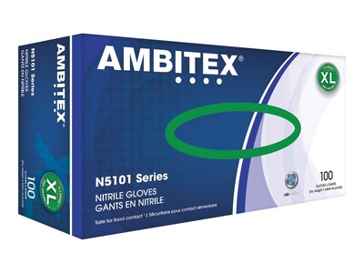 Ambitex N5101 Series Blue Nitrile Gloves, XL, 100/Box (NXL5101)