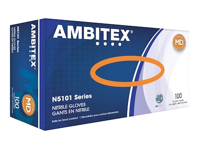 Ambitex N5101 Series Blue Nitrile Powdered Gloves, Medium, 100/Box (NMD5101)