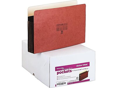 Globe-Weis 10% Recycled Heavy Duty Reinforced File Pocket, 3 1/2" Expansion, Legal Size, Brown, 25/Box (C1526EHD)