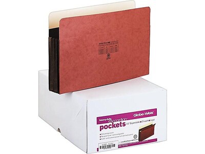 Globe-Weis 10% Recycled Heavy Duty Reinforced File Pocket, 3 1/2 Expansion, Legal Size, Brown, 25/B